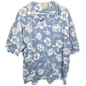 Hawaiian Polo By Crazy Shirt Mens XL Blue Floral S
